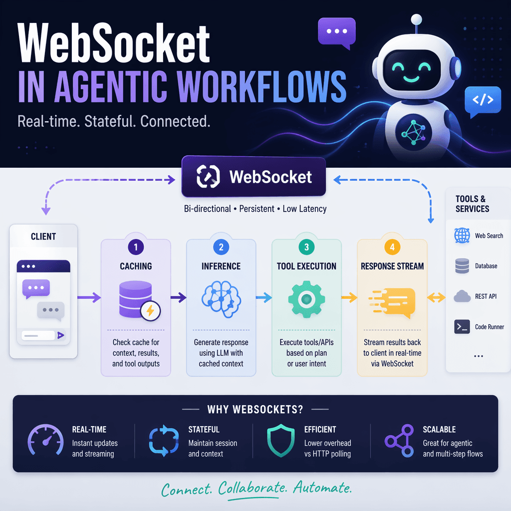 Diagram showing WebSocket-based agentic workflow improvements